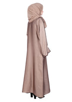 BeingMuslims Gleaming Elite Crush Abaya with Piping Oak Brown