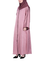BeingMuslims Gleaming Elite Crush Abaya with Piping Onion Pink