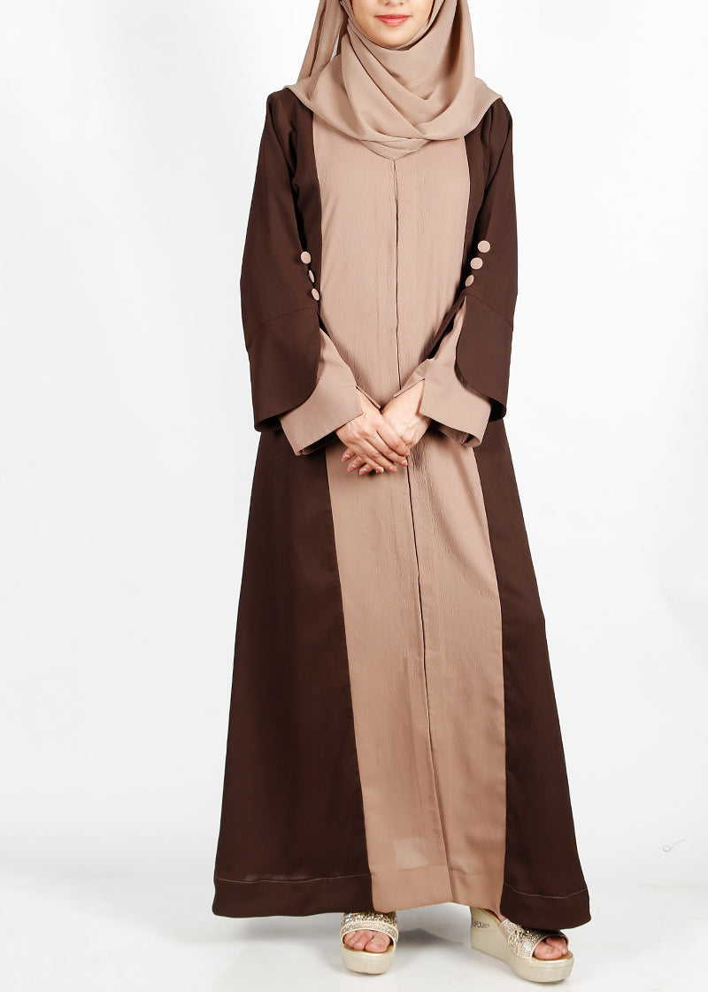 BeingMuslims Mocha and Beige Color Abaya