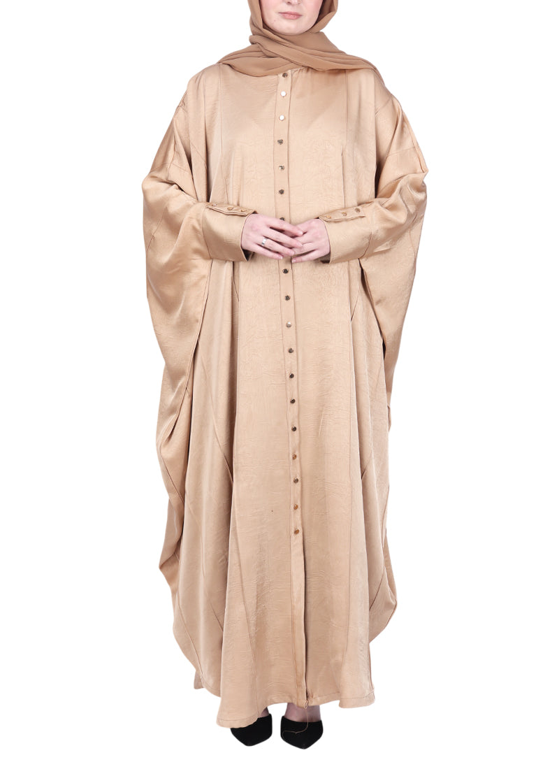 BeingMuslims Lustrous Front Open Buttoned Kaftan Beige