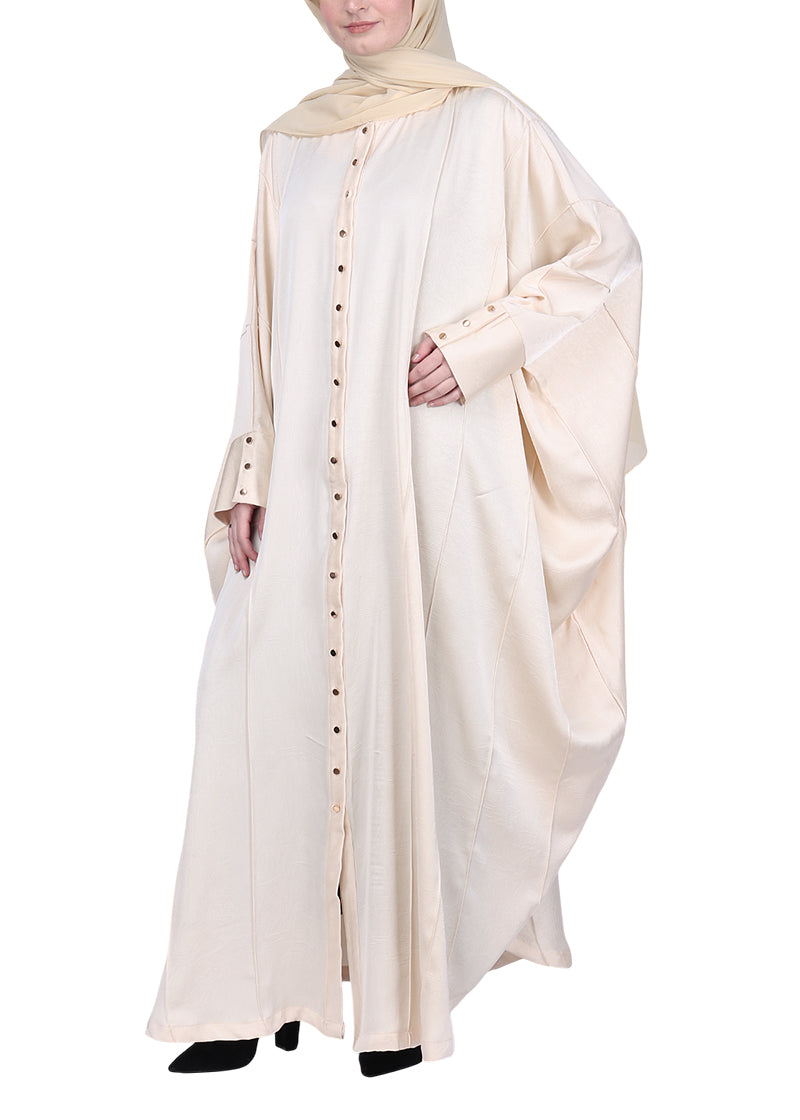 BeingMuslims Lustrous Front Open Buttoned Kaftan Cream