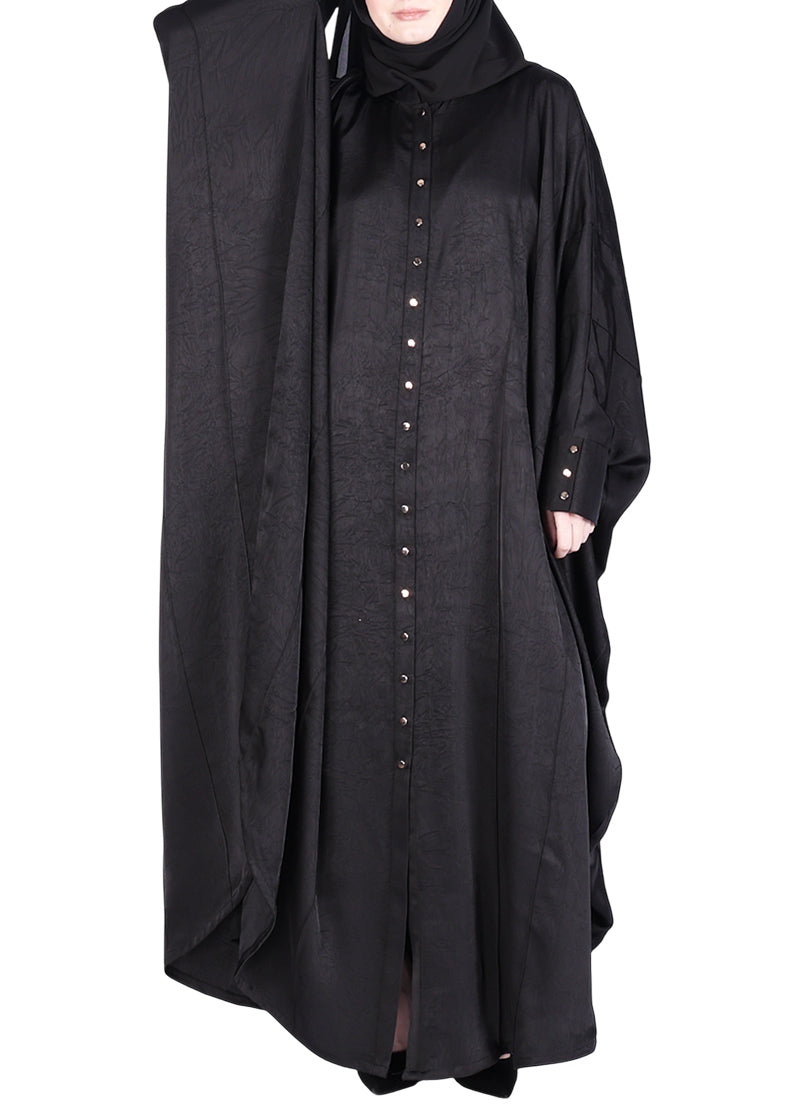 BeingMuslims Lustrous Front Open Buttoned Kaftan Black