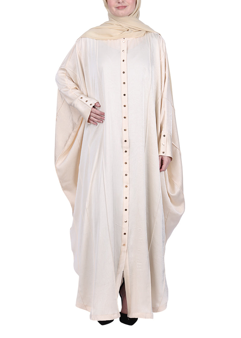 BeingMuslims Lustrous Front Open Buttoned Kaftan Cream
