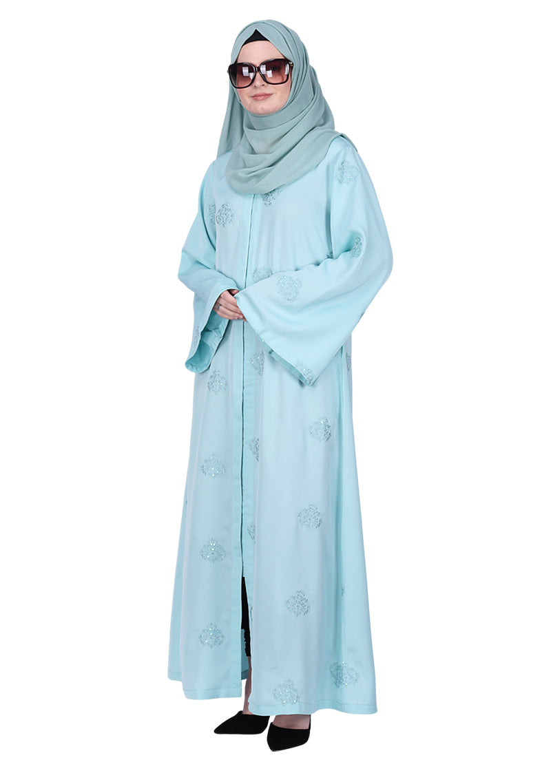 BeingMuslims Abaya with Dainty Medallion Sequin Motifs Sea Green