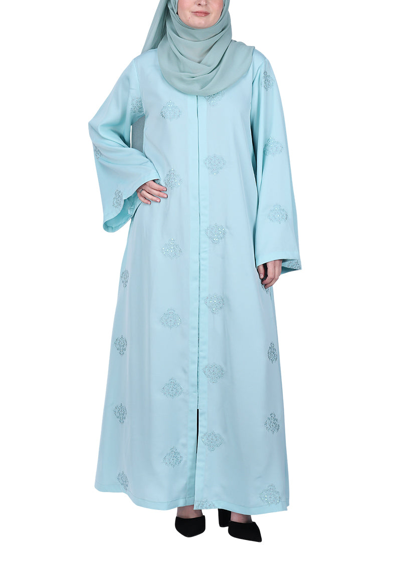 BeingMuslims Abaya with Dainty Medallion Sequin Motifs Sea Green