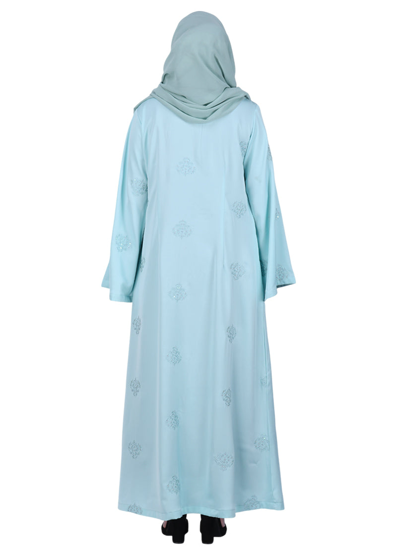 BeingMuslims Abaya with Dainty Medallion Sequin Motifs Sea Green