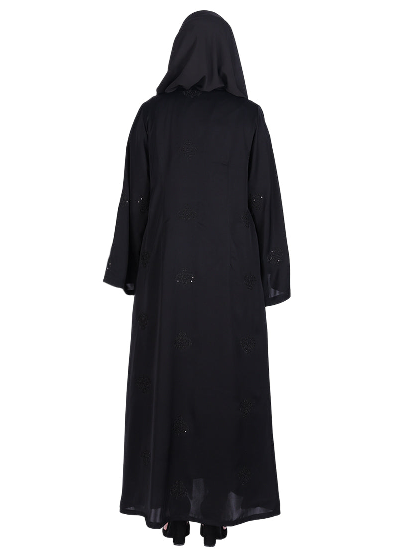 BeingMuslims Abaya with Dainty Medallion Sequin Motifs Black