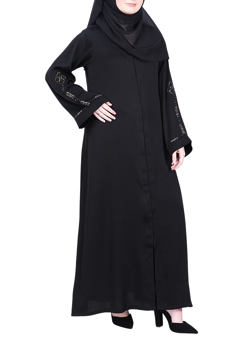 BeingMuslims Black with Delicate Embroidery on Sleeves Black