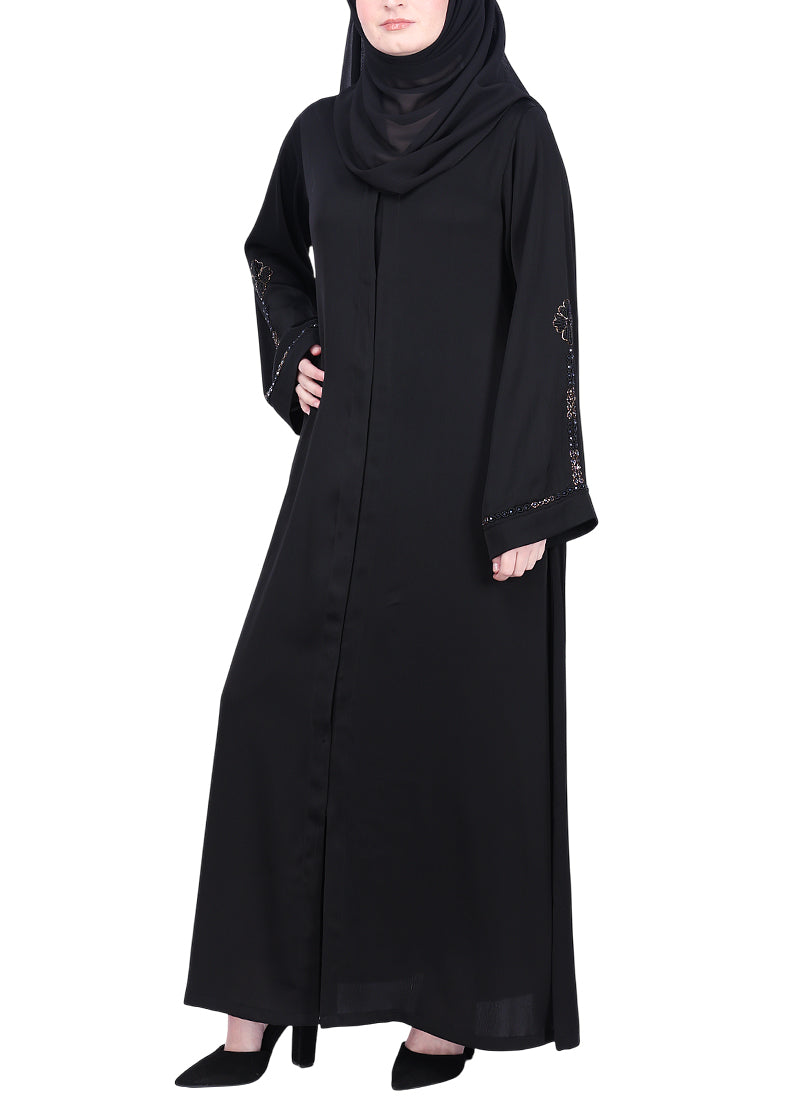 BeingMuslims Black with Delicate Embroidery on Sleeves Black