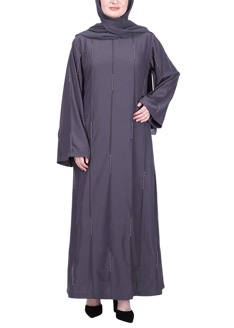 BeingMuslims Abaya with Vertical Piping with Hand Embroidery