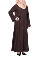 BeingMuslims Abaya with Vertical Piping with Hand Embroidery Dark Brown