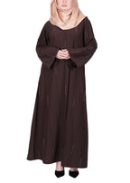 BeingMuslims Abaya with Vertical Piping with Hand Embroidery Dark Brown