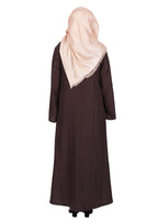 BeingMuslims Abaya with Vertical Piping with Hand Embroidery Dark Brown