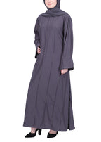 BeingMuslims Abaya with Vertical Piping with Hand Embroidery Dark Grey
