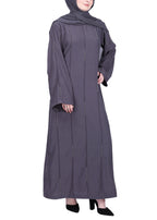 BeingMuslims Abaya with Vertical Piping with Hand Embroidery Dark Grey