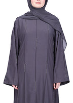 BeingMuslims Abaya with Vertical Piping with Hand Embroidery Dark Grey