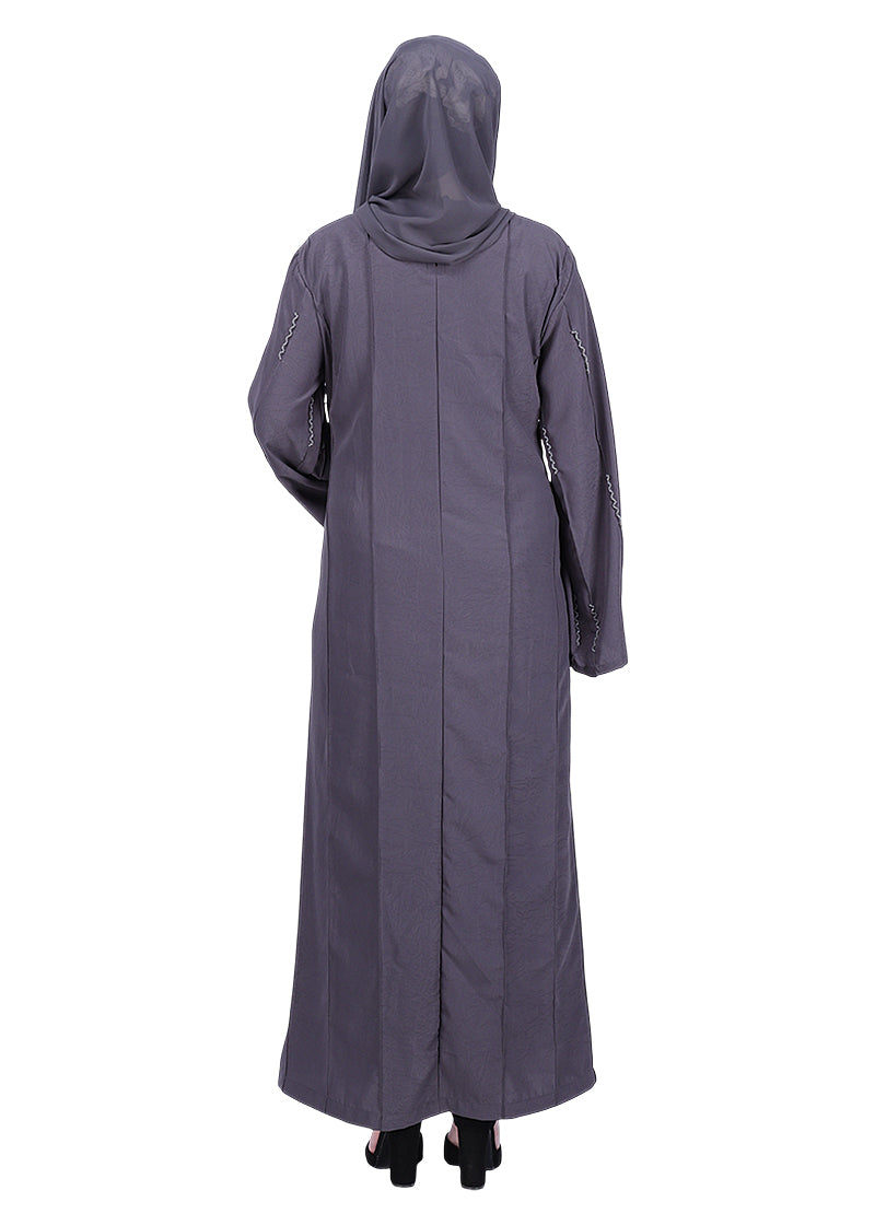 BeingMuslims Abaya with Vertical Piping with Hand Embroidery Dark Grey