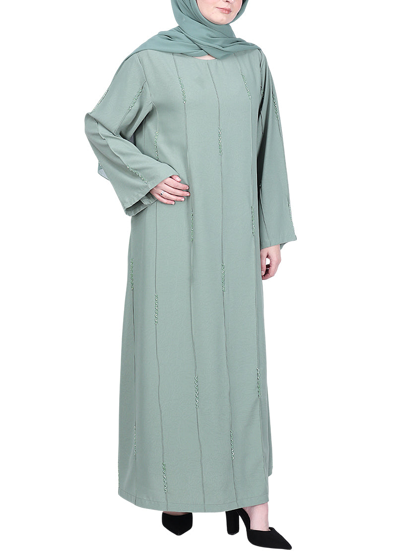 BeingMuslims Abaya with Vertical Piping with Hand Embroidery Mint
