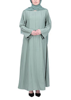 BeingMuslims Abaya with Vertical Piping with Hand Embroidery Mint
