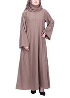 BeingMuslims Abaya with Vertical Piping with Hand Embroidery Oak Brown