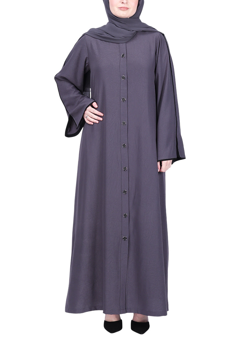BeingMuslims Sophisticated Abaya with Back Piping. Dark Grey