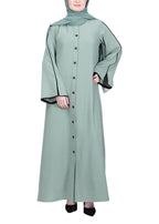BeingMuslims Sophisticated Abaya with Back Piping. Mint