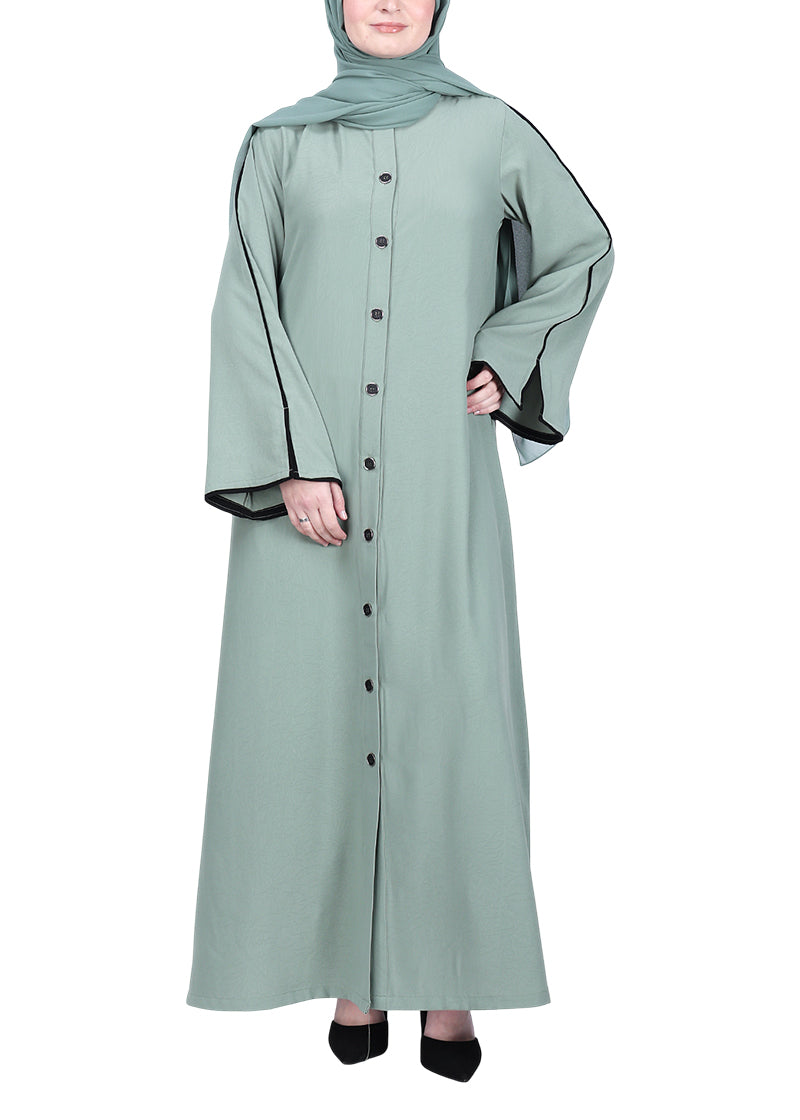 BeingMuslims Sophisticated Abaya with Back Piping. Mint