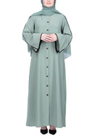 BeingMuslims Sophisticated Abaya with Back Piping. Mint