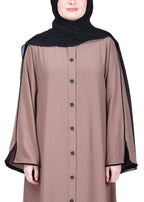 BeingMuslims Sophisticated Abaya with Back Piping. Oak Brown