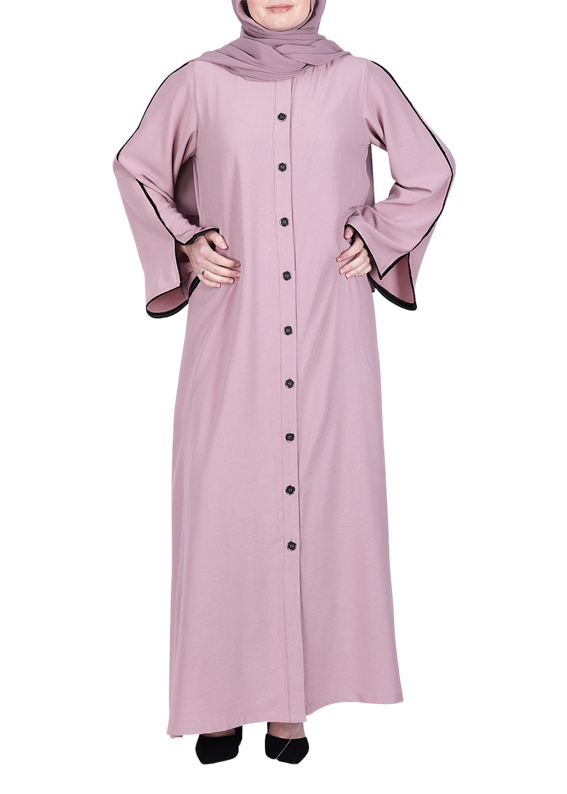 BeingMuslims Sophisticated Abaya with Back Piping. Pink