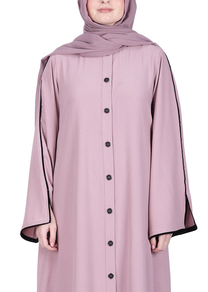 BeingMuslims Sophisticated Abaya with Back Piping. Pink