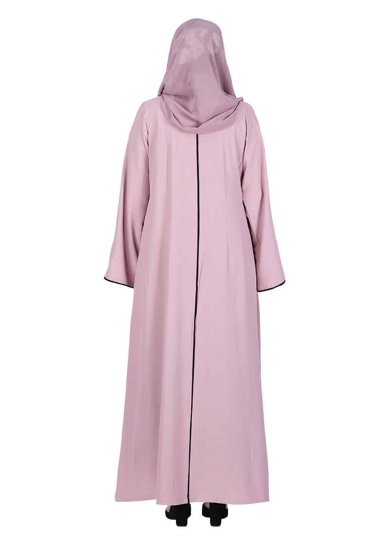 BeingMuslims Sophisticated Abaya with Back Piping. Pink