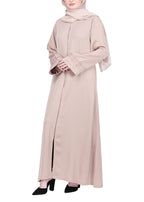 BeingMuslims Sleek Abaya with Designer Sleeves Beige