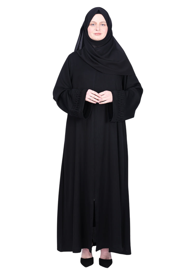 BeingMuslims Sleek Abaya with Designer Sleeves Black