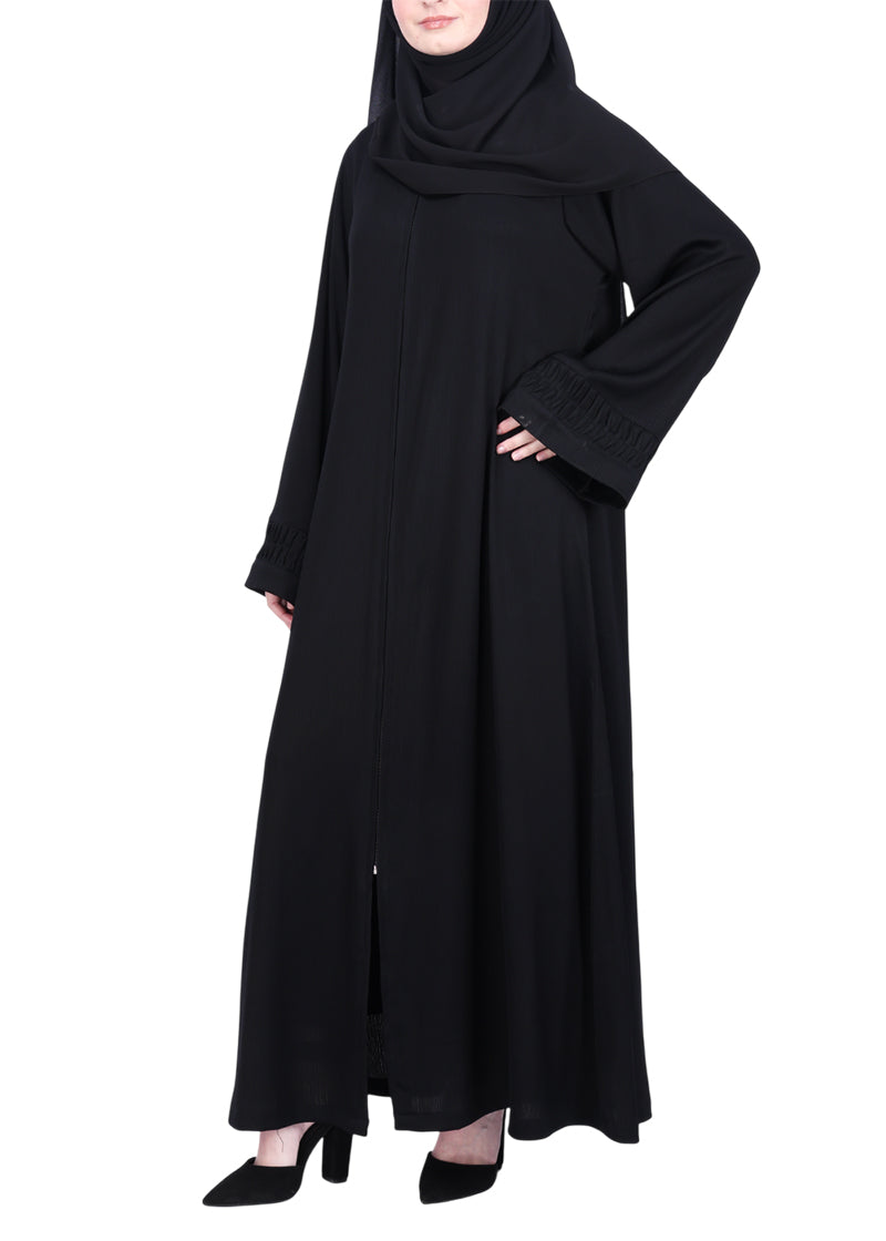 BeingMuslims Sleek Abaya with Designer Sleeves Black