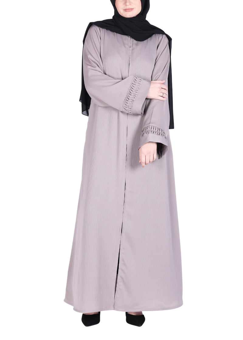 BeingMuslims Sleek Abaya with Designer Sleeves Gray