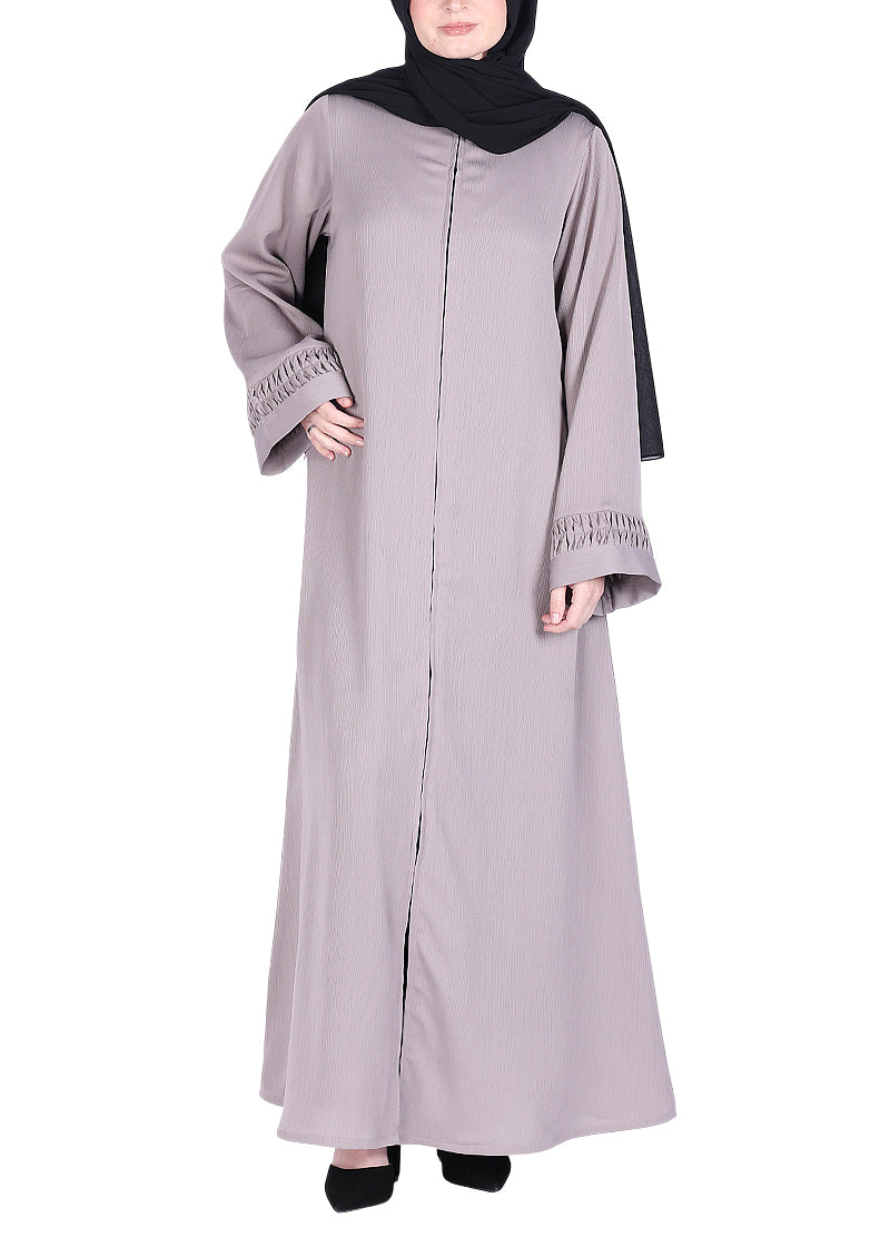 BeingMuslims Sleek Abaya with Designer Sleeves Grey