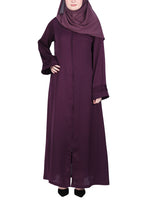 BeingMuslims Sleek Abaya with Designer Sleeves Purple