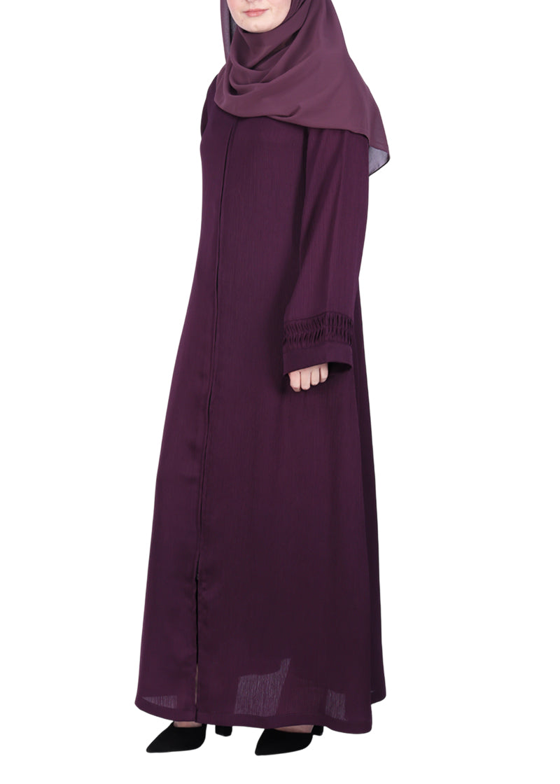 BeingMuslims Sleek Abaya with Designer Sleeves Purple