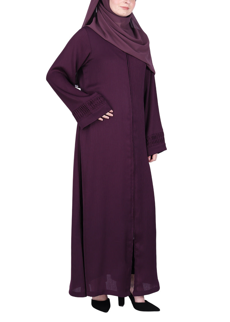 BeingMuslims Sleek Abaya with Designer Sleeves Purple