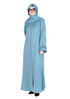 BeingMuslims Sleek Abaya with Designer Sleeves Teal Blue