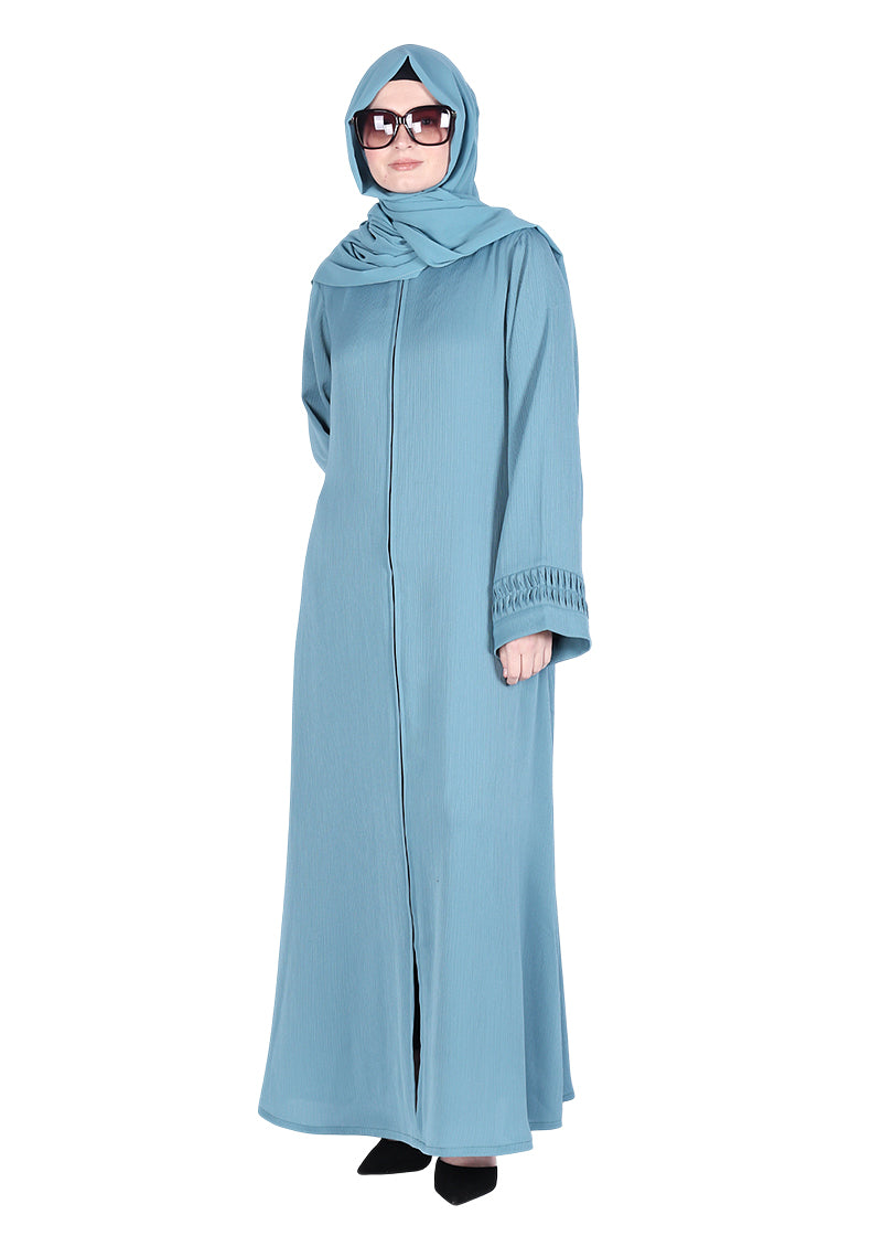 BeingMuslims Sleek Abaya with Designer Sleeves Teal Blue