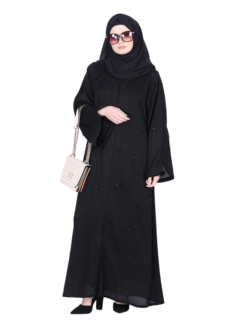 BeingMuslims Abaya with Starburst Crystal Embroidery Motifs