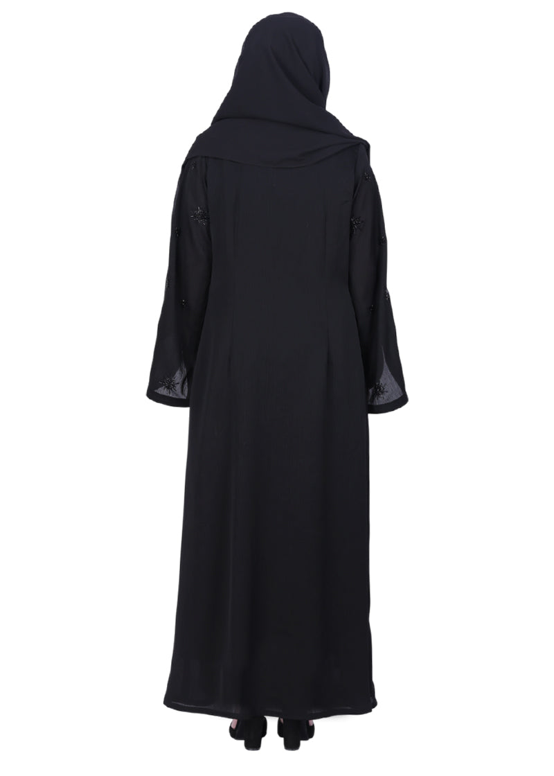 BeingMuslims Abaya with Starburst Crystal Embroidery Motifs Black