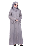 BeingMuslims Abaya with Starburst Crystal Embroidery Motifs Grey