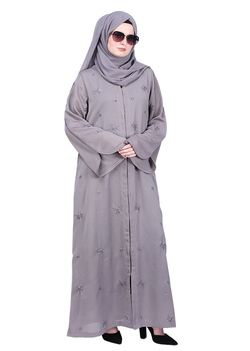 BeingMuslims Abaya with Starburst Crystal Embroidery Motifs