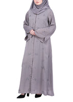 BeingMuslims Abaya with Starburst Crystal Embroidery Motifs Grey