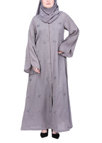 BeingMuslims Abaya with Starburst Crystal Embroidery Motifs Grey