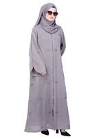 BeingMuslims Abaya with Starburst Crystal Embroidery Motifs Grey