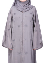 BeingMuslims Abaya with Starburst Crystal Embroidery Motifs Grey